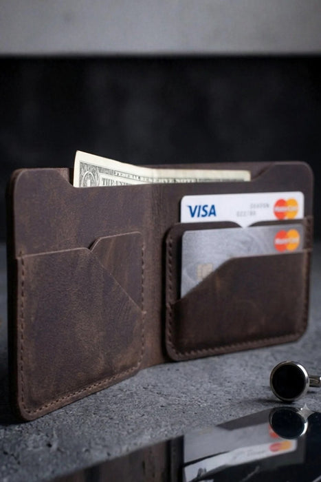 Brown Genuine Leather 6 Card Slots Wallet Handmade for Men Gift