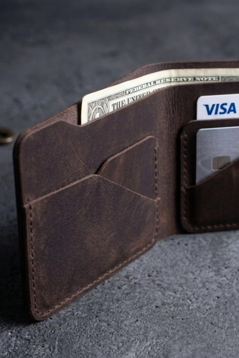 Brown Genuine Leather 6 Card Slots Wallet Handmade for Men Gift