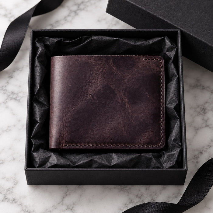Genuine Leather Bifold Wallet 4 Card Slots Handmade for Men Gift - Purple