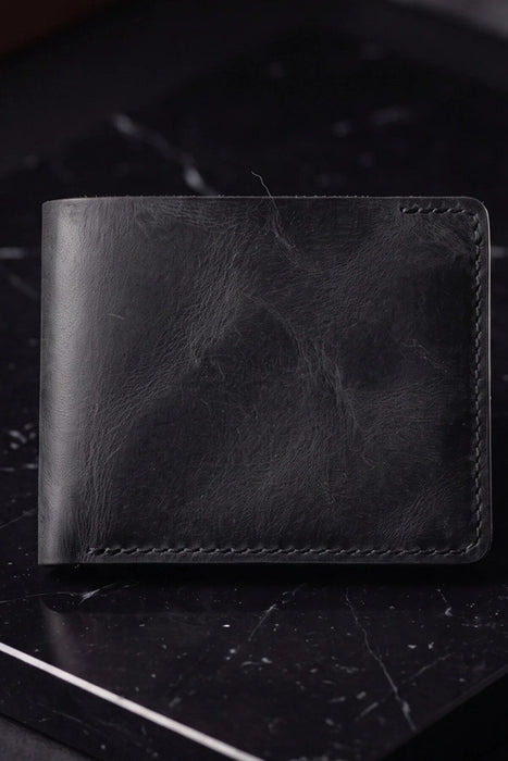 Black Genuine Leather 4 Card Slots Wallet Handmade for Men Gift