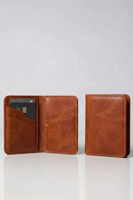 Slim Genuine Leather Card Wallet 6 Card Slots Minimalist Handmade Men Gift - Tan