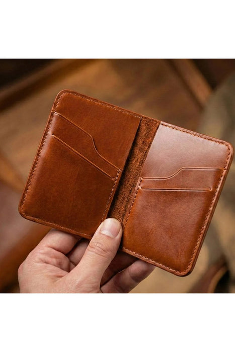 Tan Slim Genuine Leather Wallet Handmade for Men Gift