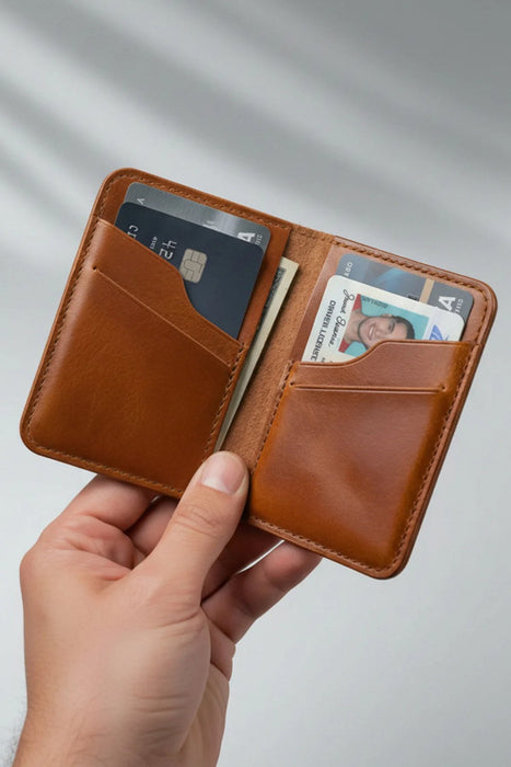Tan Slim Genuine Leather Wallet Handmade for Men Gift