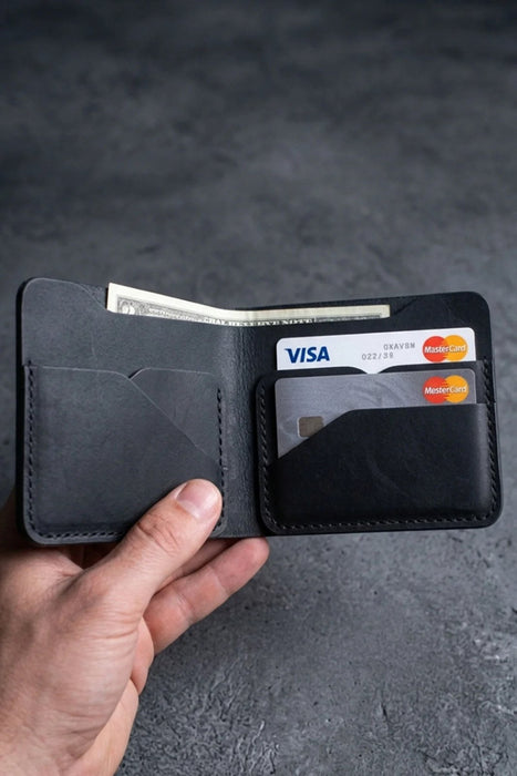 Dark Green Vertical Genuine Leather 8 Card Slots Wallet Handmade for Men Gift