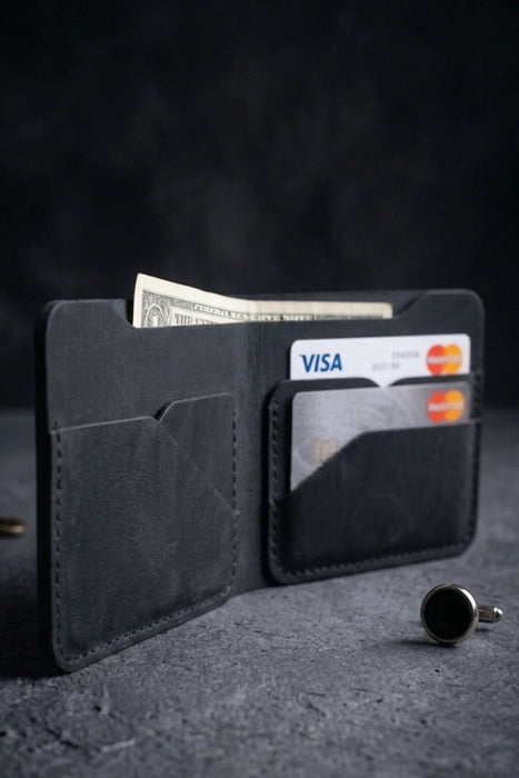 Dark Green Vertical Genuine Leather 8 Card Slots Wallet Handmade for Men Gift