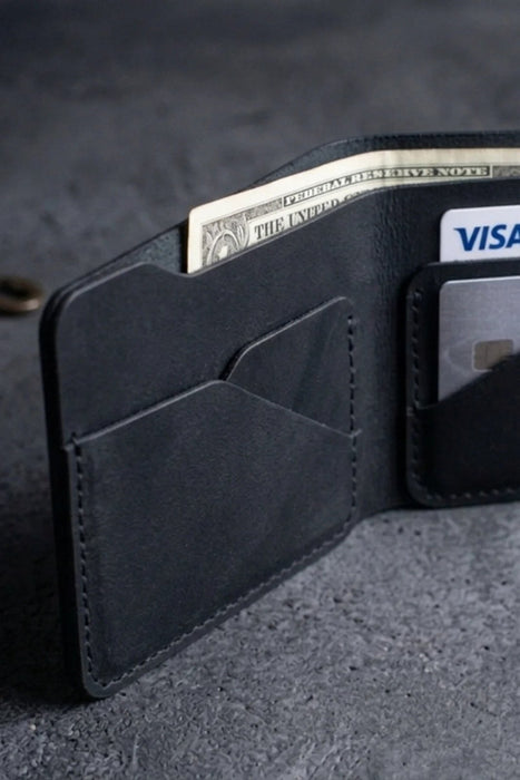 Dark Green Vertical Genuine Leather 8 Card Slots Wallet Handmade for Men Gift
