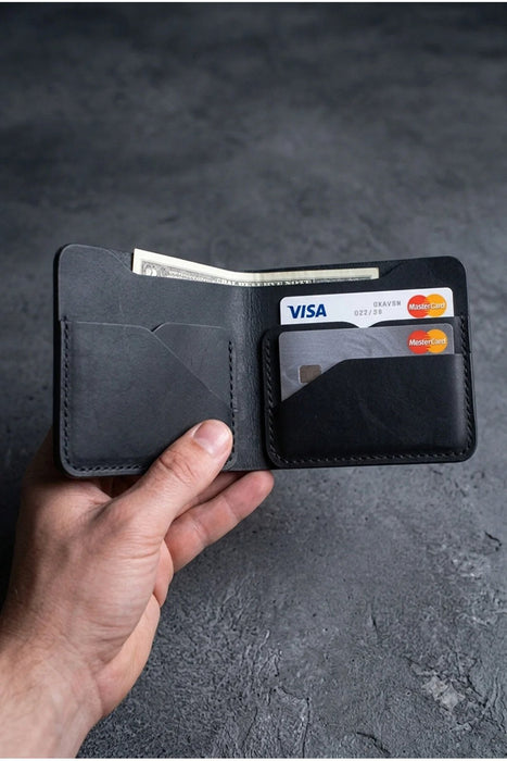 Dark Green Vertical Genuine Leather 8 Card Slots Wallet Handmade for Men Gift