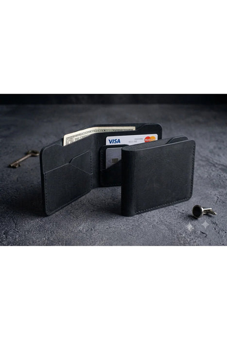 Dark Green Vertical Genuine Leather 8 Card Slots Wallet Handmade for Men Gift