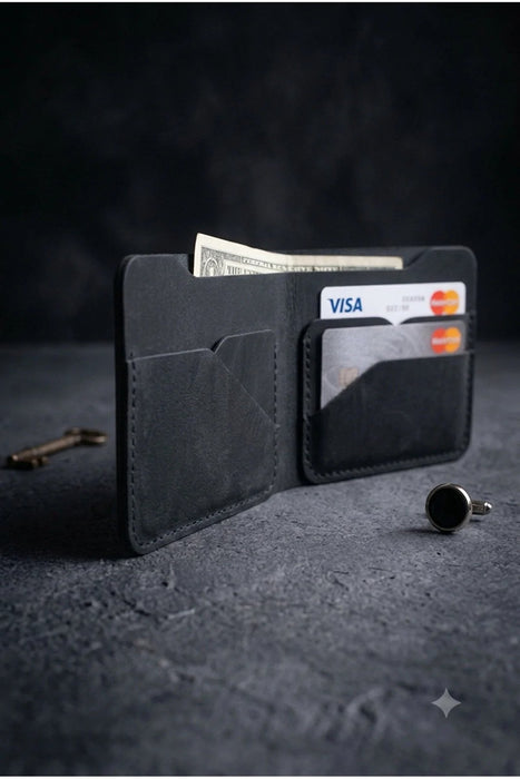 Dark Green Vertical Genuine Leather 8 Card Slots Wallet Handmade for Men Gift