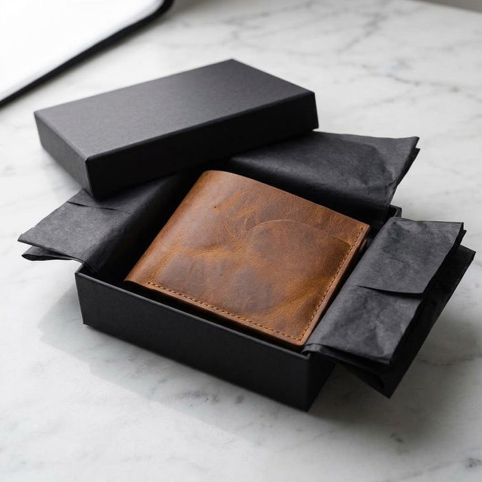 Tan Slim Genuine Leather 6 Card Slots Wallet Handmade for Men Gift