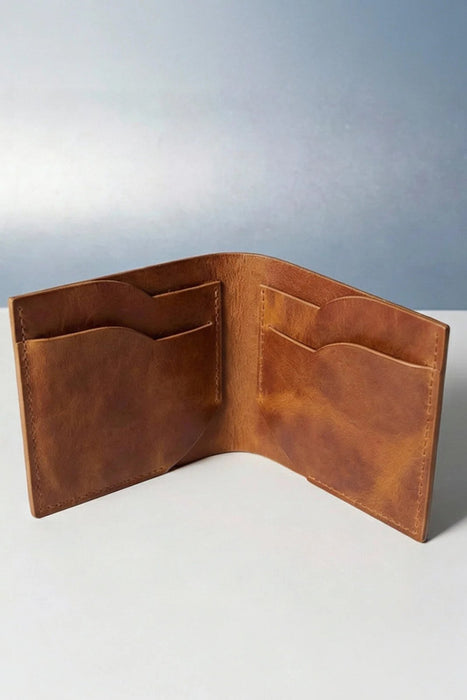 Slim Genuine Leather Bifold Wallet 6 Card Slots Handmade for Men Gift - Tan