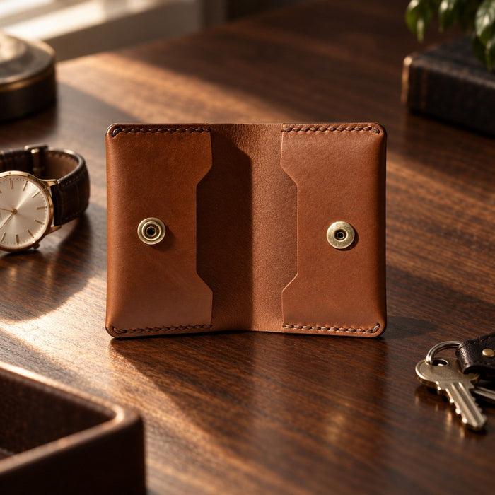 Tan Genuine Leather Wallet Saddle Stitch Handmade for Men Gift Premium