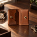 Genuine Leather Snap Wallet Compact Card Case Handmade for Men Gift - Tan