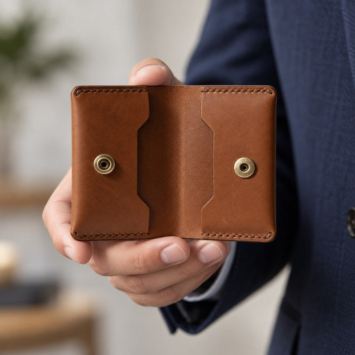 Tan Genuine Leather Wallet Saddle Stitch Handmade for Men Gift Premium