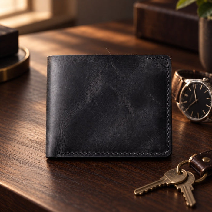 Black Genuine Leather 10 Card Slots Wallet Handmade for Men Gift