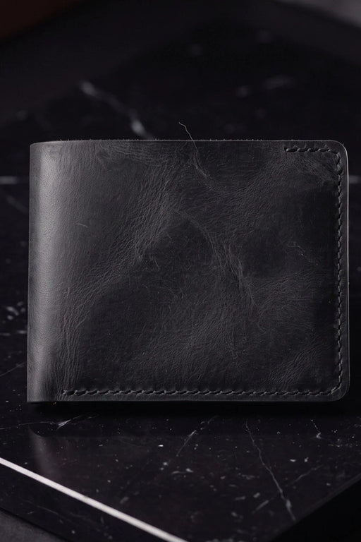 Black Genuine Leather 10 Card Slots Wallet Handmade for Men Gift