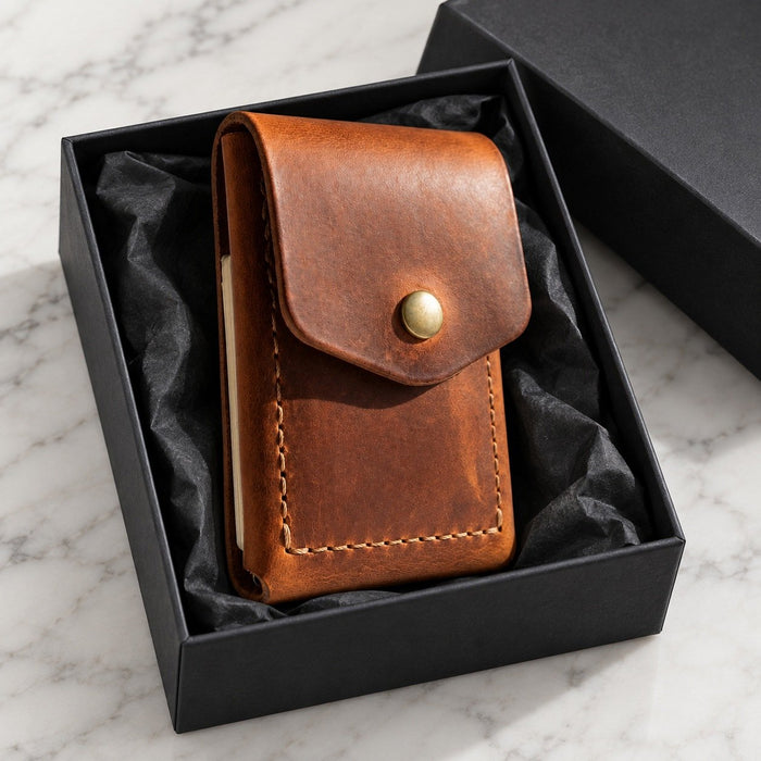 Cognac Trifold Slim Genuine Leather 9 Card Slots Wallet Handmade for Men Gift