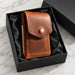 Trifold Slim Genuine Leather Wallet 9 Card Slots Snap Handmade for Men Gift - Cognac