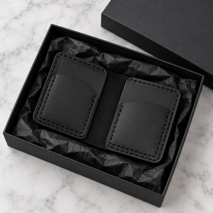 Black Genuine Leather Card Holder Saddle Stitch Handmade for Men Gift