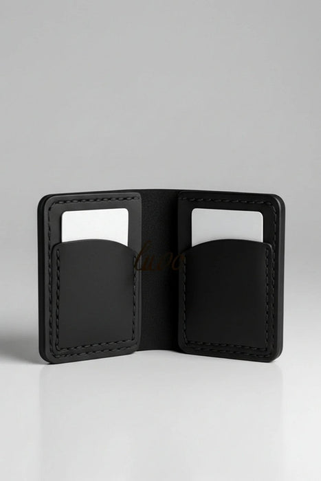 Black Genuine Leather Card Holder Saddle Stitch Handmade for Men Gift