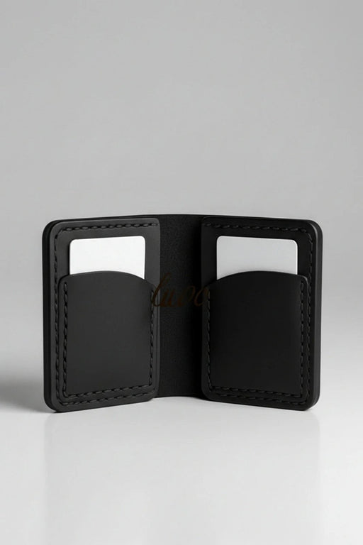 Black Genuine Leather Card Holder Saddle Stitch Handmade for Men Gift