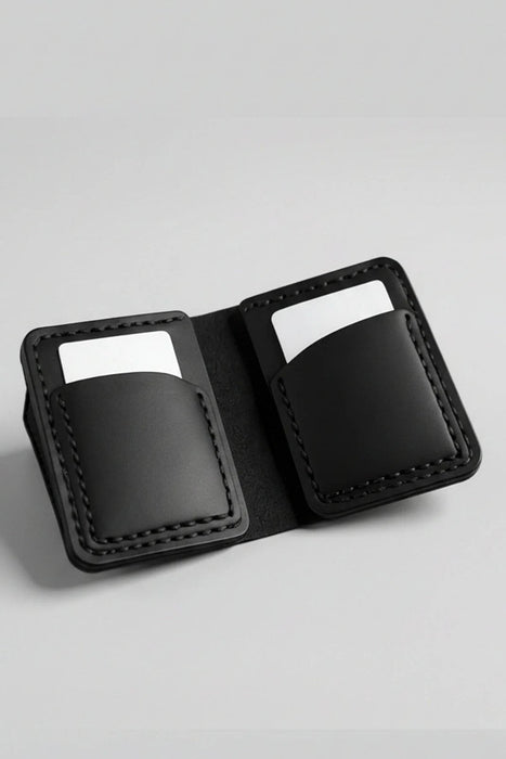 Black Genuine Leather Card Holder Saddle Stitch Handmade for Men Gift
