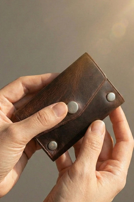 Brown Slim Suede Lined Genuine Leather Card Holder Handmade for Men Gift