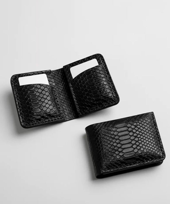 Snake Print Genuine Leather Wallet Handmade for Men Gift