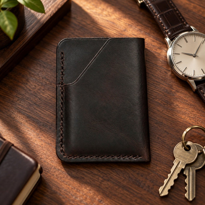 Dark Brown Slim Genuine Leather Card Holder Handmade for Men Gift