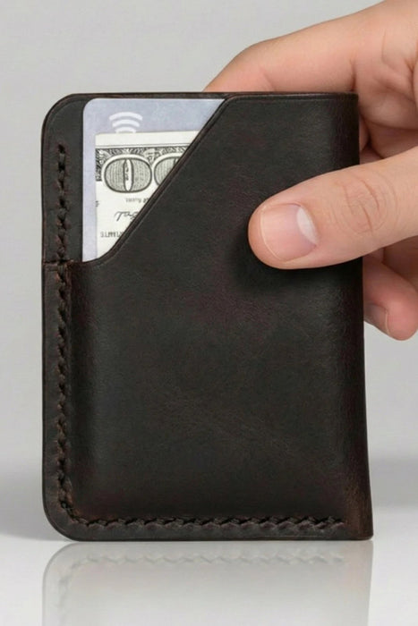 Dark Brown Slim Genuine Leather Card Holder Handmade for Men Gift