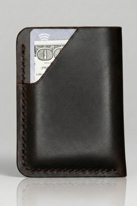 Dark Brown Slim Genuine Leather Card Holder Handmade for Men Gift