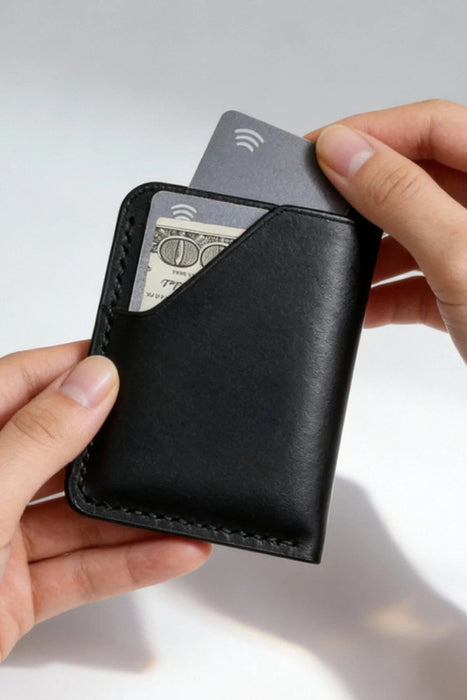 Dark Brown Slim Genuine Leather Card Holder Handmade for Men Gift