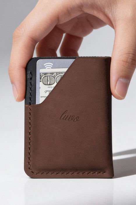 Dark Brown Slim Genuine Leather Card Holder Handmade for Men Gift