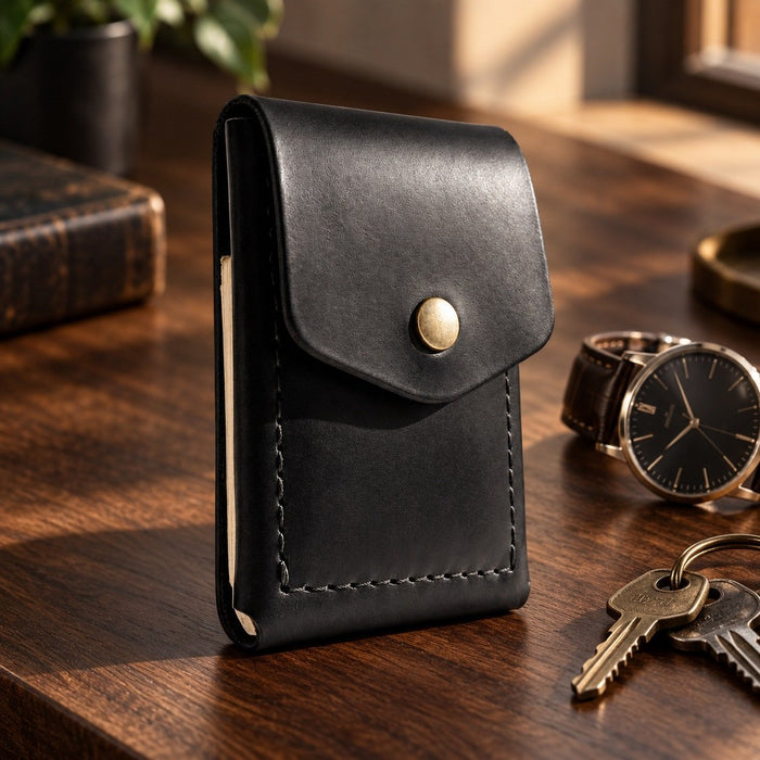 Black Trifold Slim Genuine Leather 9 Card Slots Wallet Handmade for Men Gift