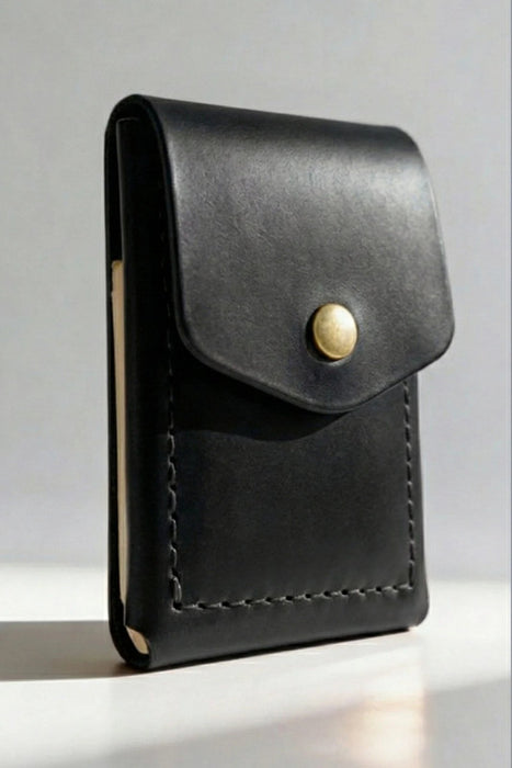 Black Trifold Slim Genuine Leather 9 Card Slots Wallet Handmade for Men Gift