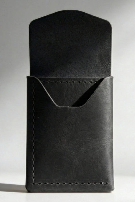 Black Trifold Slim Genuine Leather 9 Card Slots Wallet Handmade for Men Gift