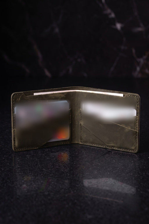 Dark Green Genuine Leather 4 Card Slots Wallet Saddle Stitch Handmade for Men Gift