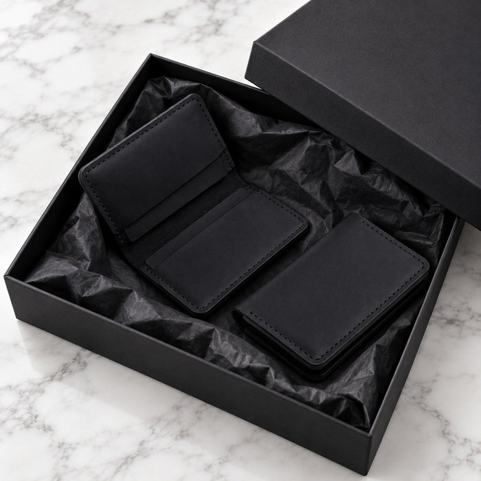 Black Genuine Leather Card Holder Italian Stitch Handmade for Men Gift