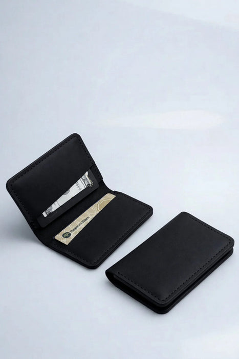 Black Genuine Leather Card Holder Italian Stitch Handmade for Men Gift