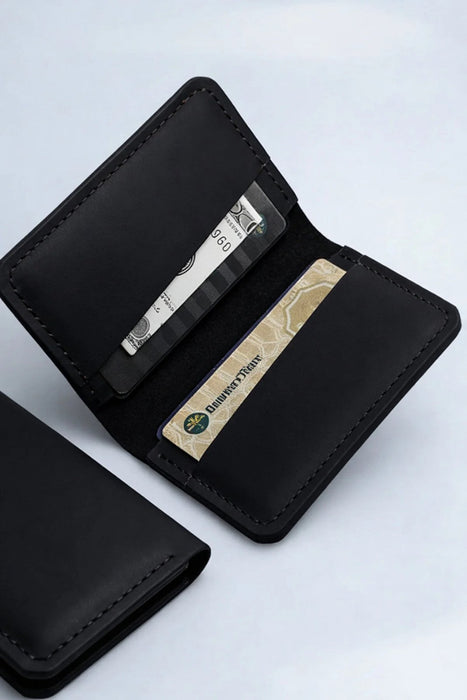 Black Genuine Leather Card Holder Italian Stitch Handmade for Men Gift