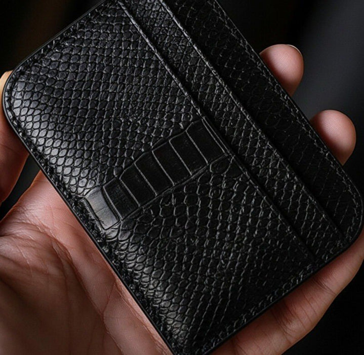 Snake Print Genuine Leather Wallet Saddle Stitch Handmade for Men Gift