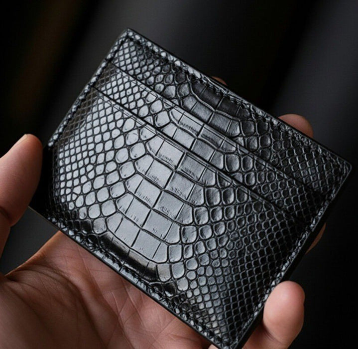 Snake Print Genuine Leather Wallet Saddle Stitch Handmade for Men Gift