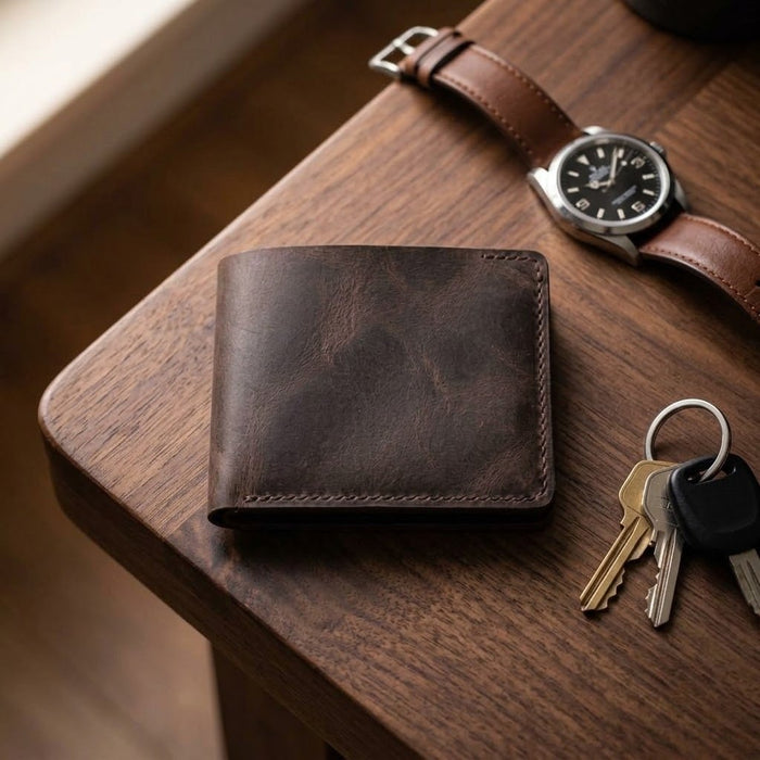 Dark Brown Genuine Leather 10 Card Slots Wallet Handmade for Men Gift