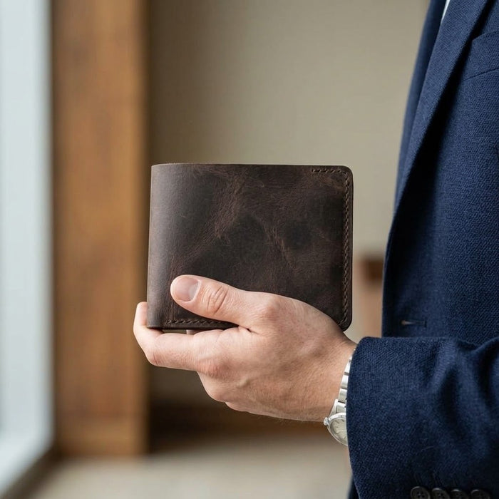 Dark Brown Genuine Leather 10 Card Slots Wallet Handmade for Men Gift