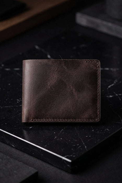 Dark Brown Genuine Leather 10 Card Slots Wallet Handmade for Men Gift