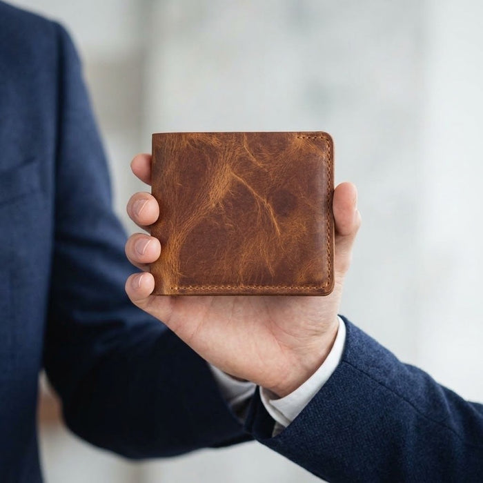 Tan Genuine Leather 4 Card Slots Wallet Handmade for Men Gift