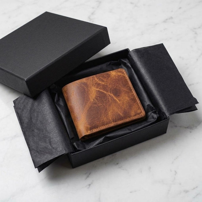 Tan Genuine Leather 4 Card Slots Wallet Handmade for Men Gift