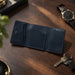 Navy Slim Genuine Leather 6 Card Slots Wallet Italian Stitch Handmade
