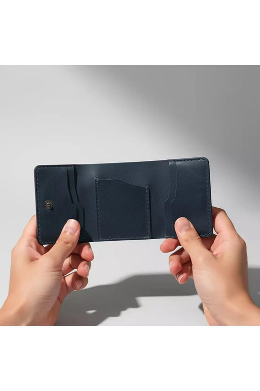 Navy Slim Genuine Leather 6 Card Slots Wallet Italian Stitch Handmade