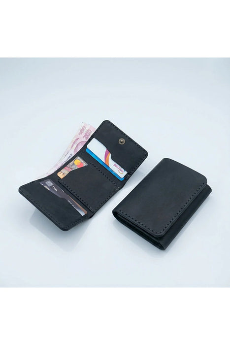 Navy Slim Genuine Leather 6 Card Slots Wallet Italian Stitch Handmade